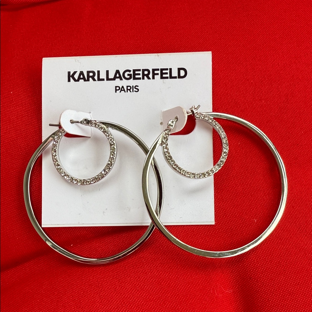Karl Lagerfeld Silver Crystal Hoop Earrings 29$